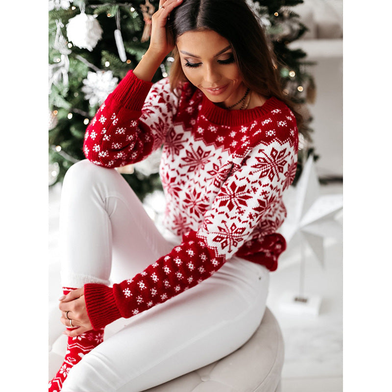 Snowflake Pattern Classic Round Neck Long Sleeve Christmas Sweaters