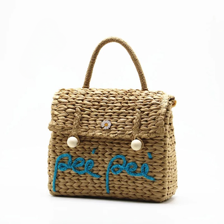 Rae Embroidery Straw Satchel Tote Bag
