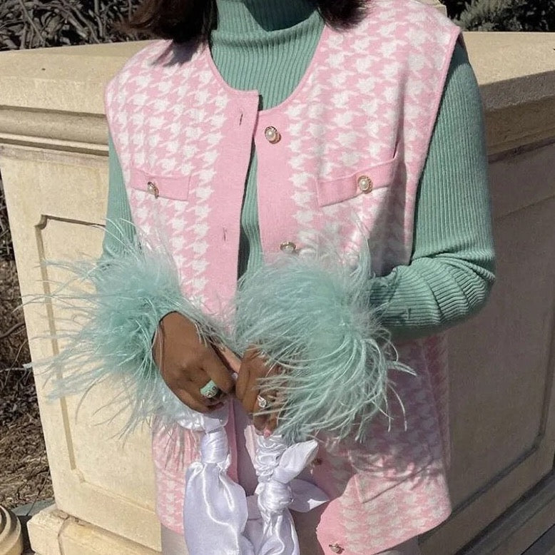 Heather Feather Cuff High Neck Cotton Ribbed Tops