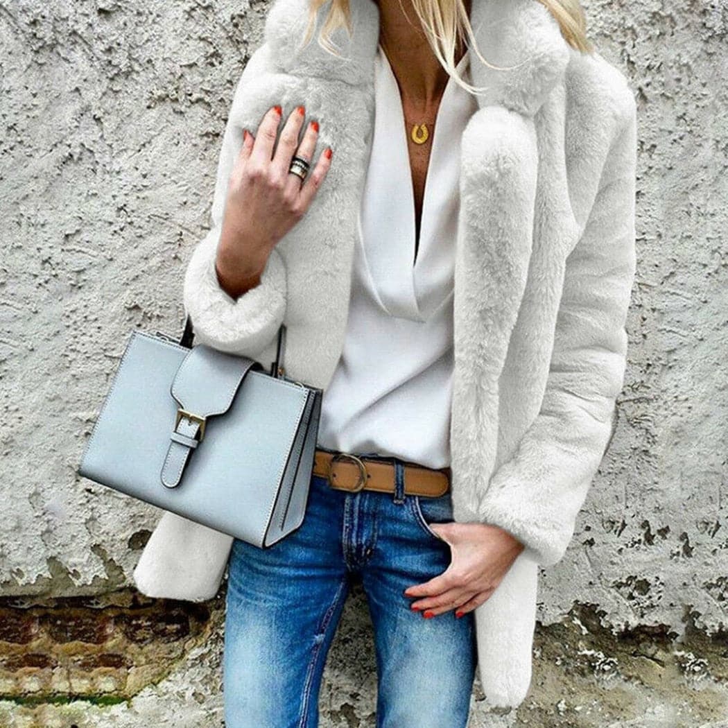Faux Fur Coat Autumn Winter Fluffy Warm Plush Teddy Jackets Fashion Long Sleeve Lapel Fur Coats Overcoat Ladies Outerwear