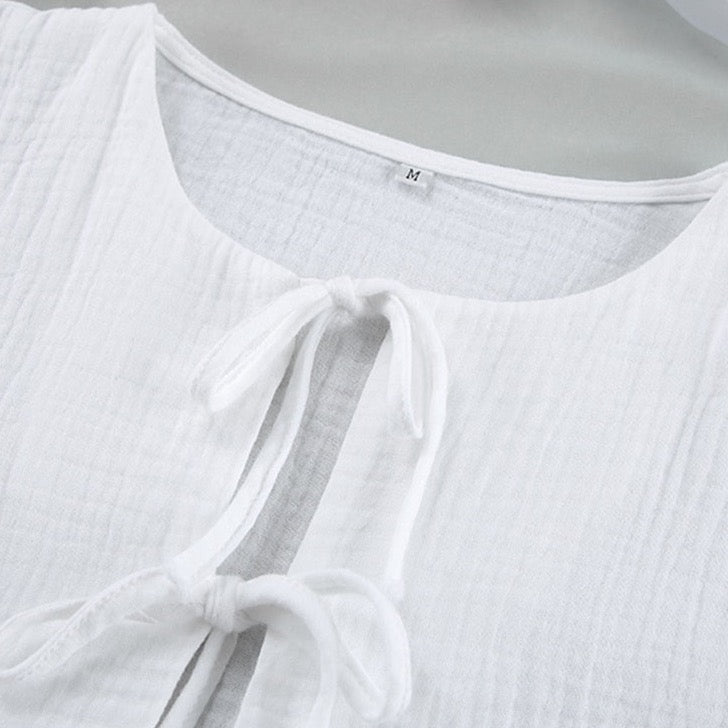 Heisey White Cotton Lacing Front Top and Shorts Set