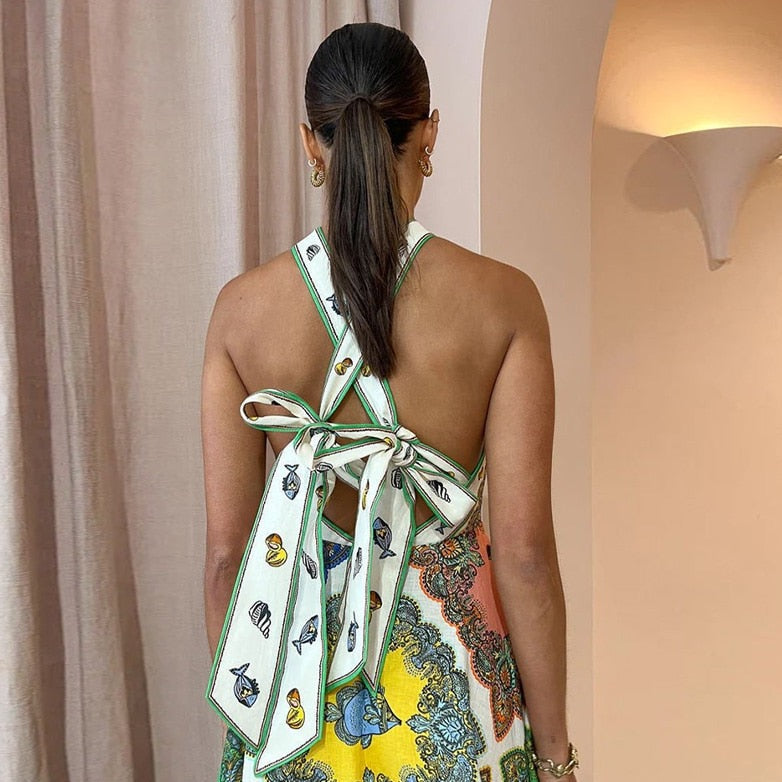 Helga Geometry Print Halter Maxi Dress