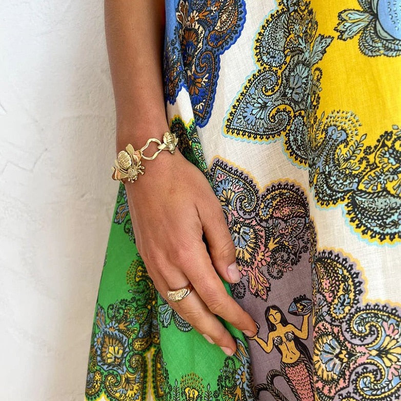 Helga Geometry Print Halter Maxi Dress