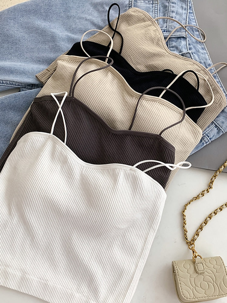 Cotton Basic Strapy Padded Camis