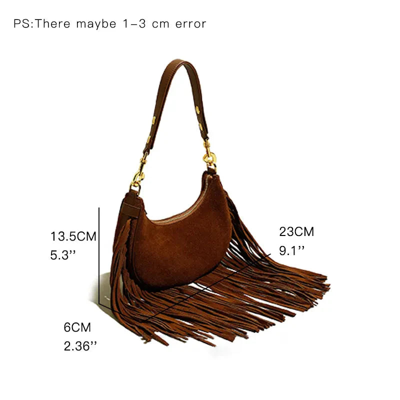 Hemi Tassel Fringed Suede Hobo Bag