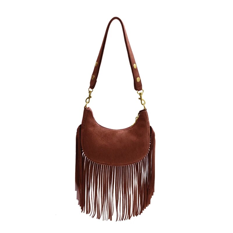Hemi Tassel Fringed Suede Hobo Bag