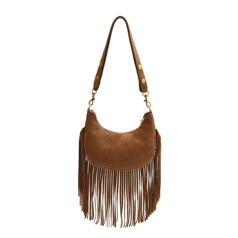 Hemi Tassel Fringed Suede Hobo Bag