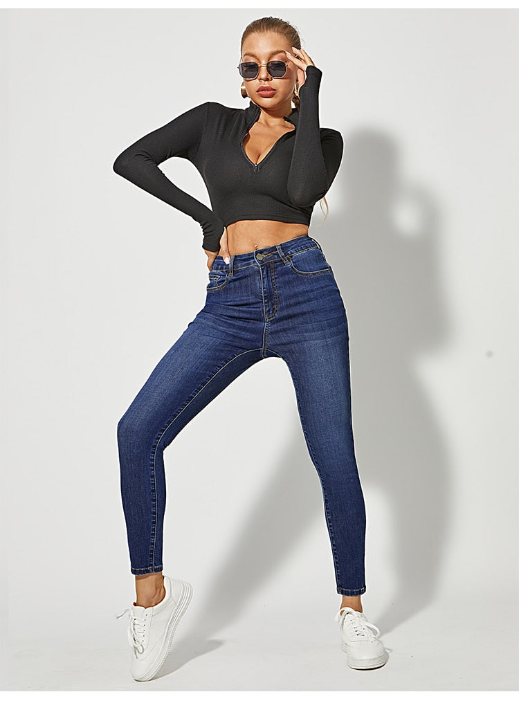 Classic Skinny Jeans High Waist Stretch Jean Fashion Wash Denim Leggings Slim Elastic Pencil Pant