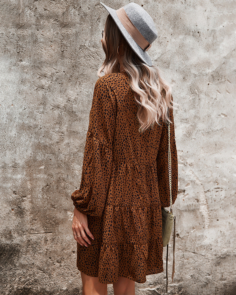 Leopard V-Neck A-Line Dress