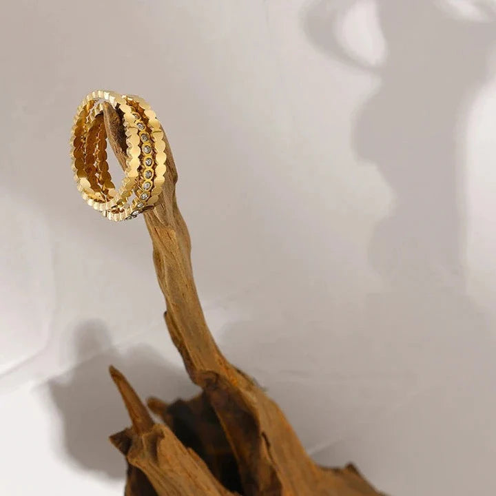 Cubic Zirconia Wave Cut Triple Band Ring