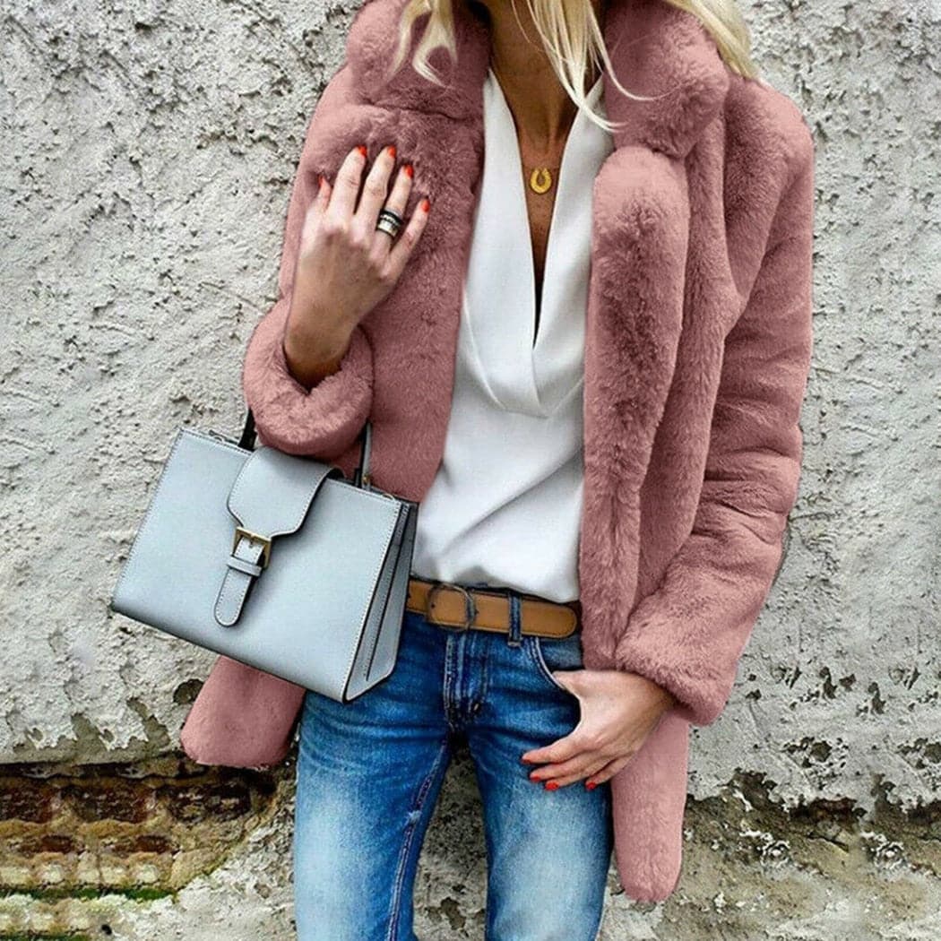Faux Fur Coat Autumn Winter Fluffy Warm Plush Teddy Jackets Fashion Long Sleeve Lapel Fur Coats Overcoat Ladies Outerwear