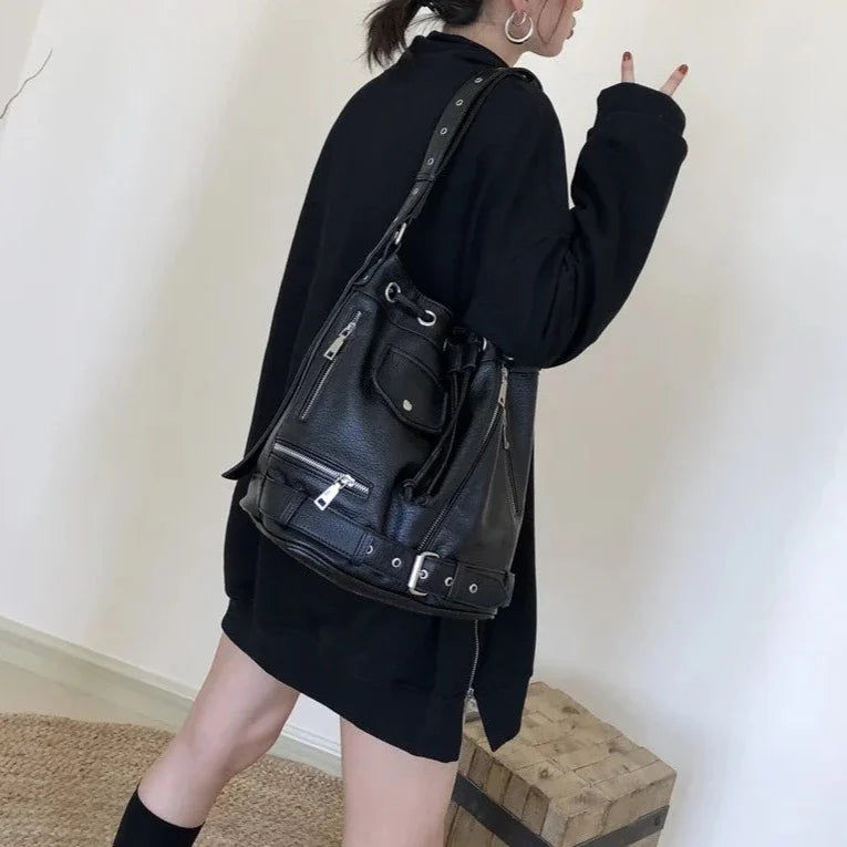 Callie BIker's Jacket Shape Punk Shoulder Bucket Bag