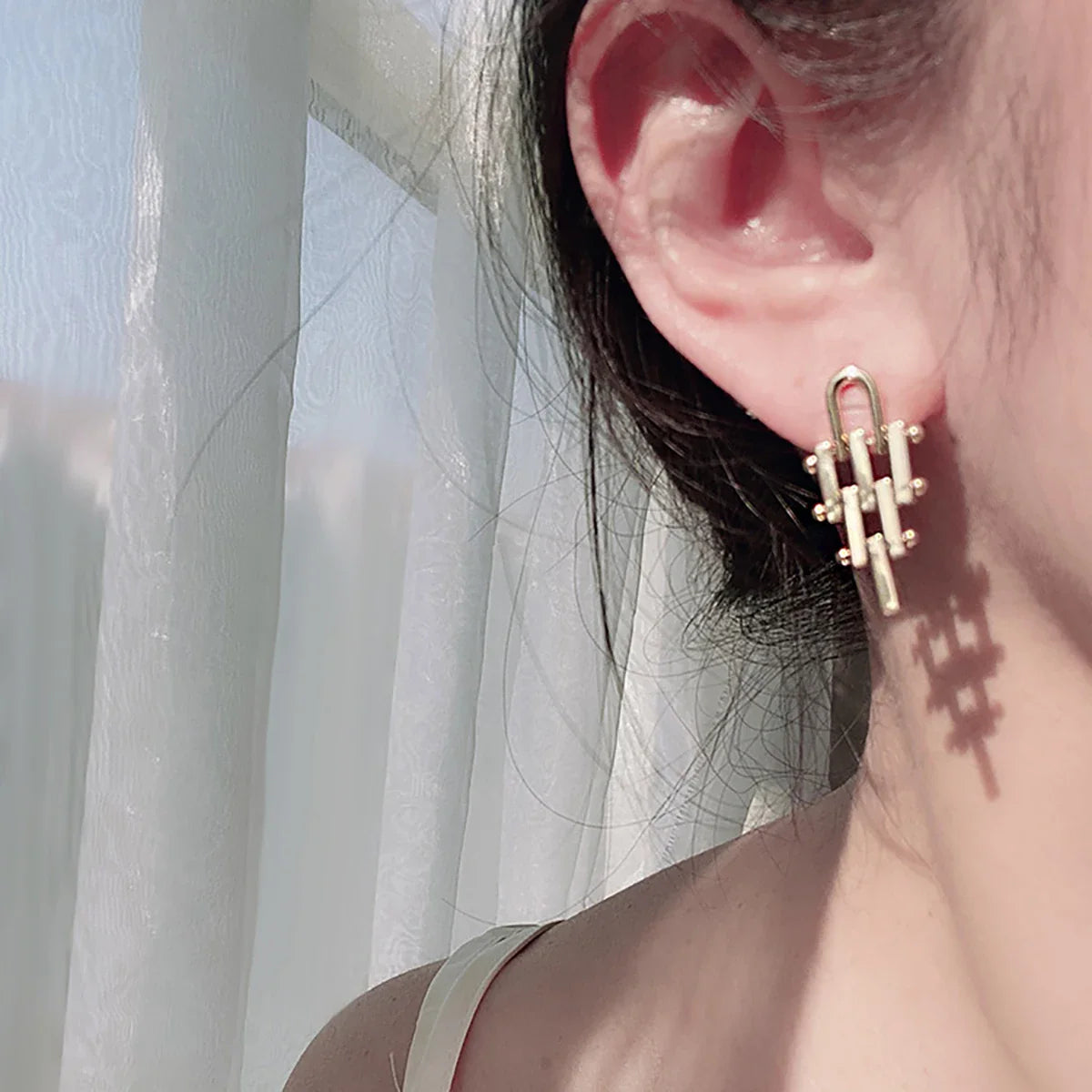 Geometric Metal Lattice Minimalist Earrings