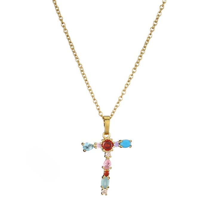 Colorful Crystal Letter Pendant Necklaces