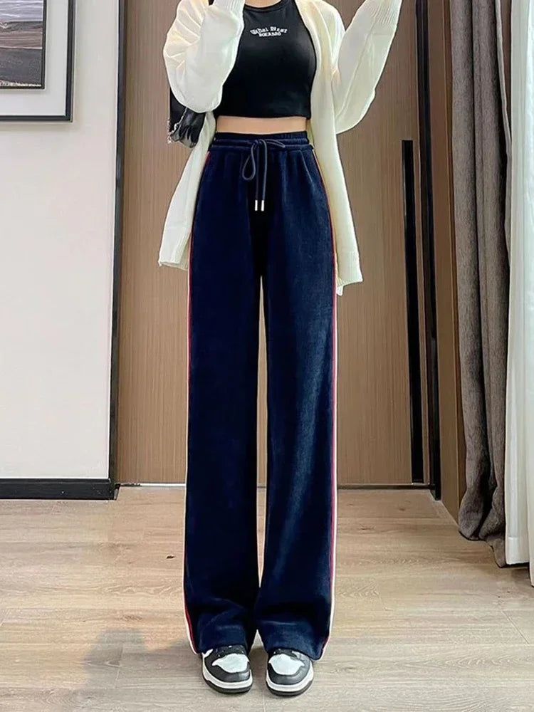 Women's High Waist Wide Leg  Thicken Warm Velvet Corduroy Sweatpants