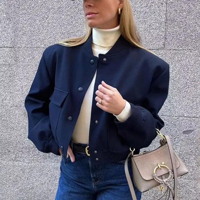 Hila Casual Autumn Crop Bomber Jackets