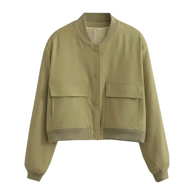 Hila Casual Autumn Crop Bomber Jackets