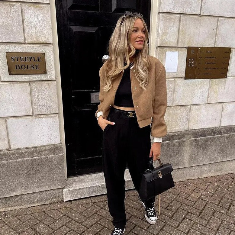 Hila Casual Autumn Crop Bomber Jackets