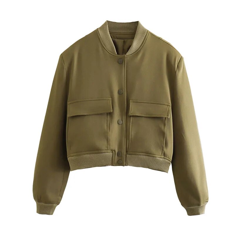 Hila Casual Autumn Crop Bomber Jackets