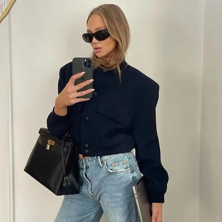 Hila Casual Autumn Crop Bomber Jackets