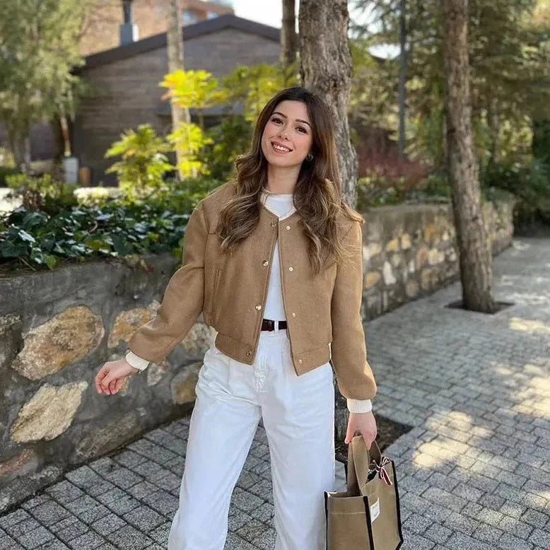 Hila Casual Autumn Crop Bomber Jackets