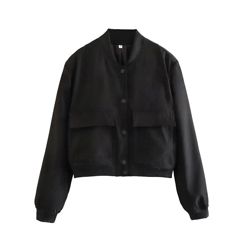 Hila Casual Autumn Crop Bomber Jackets