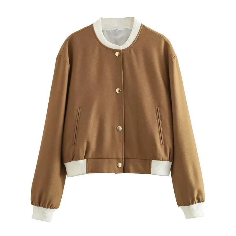 Hila Casual Autumn Crop Bomber Jackets
