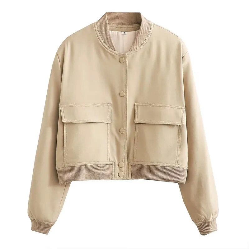 Hila Casual Autumn Crop Bomber Jackets