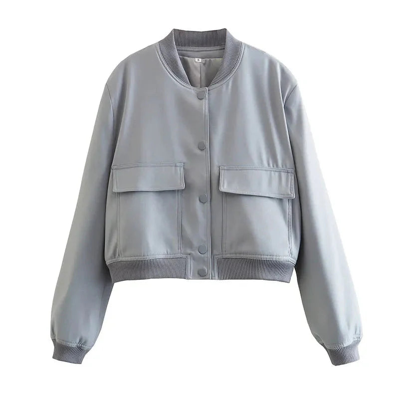 Hila Casual Autumn Crop Bomber Jackets