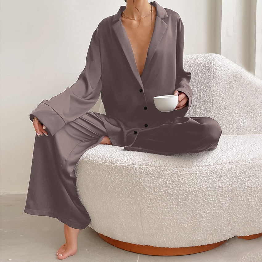 Hillary Oversized Satin Silk Pajama Set