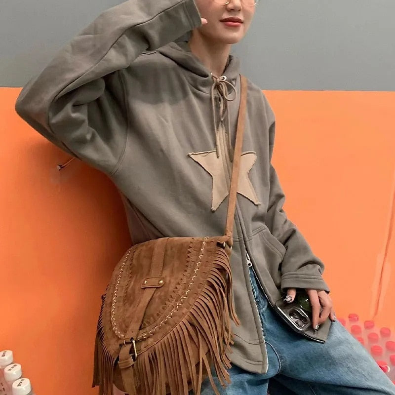 Hip Hop Zip Up Vintage Star Hoodie