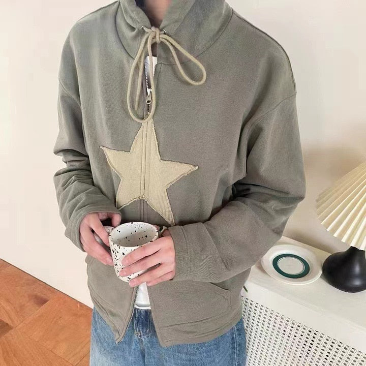 Hip Hop Zip Up Vintage Star Hoodie