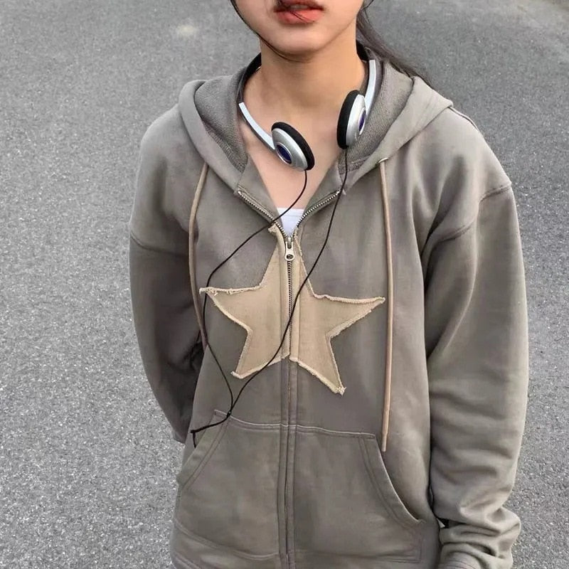 Hip Hop Zip Up Vintage Star Hoodie