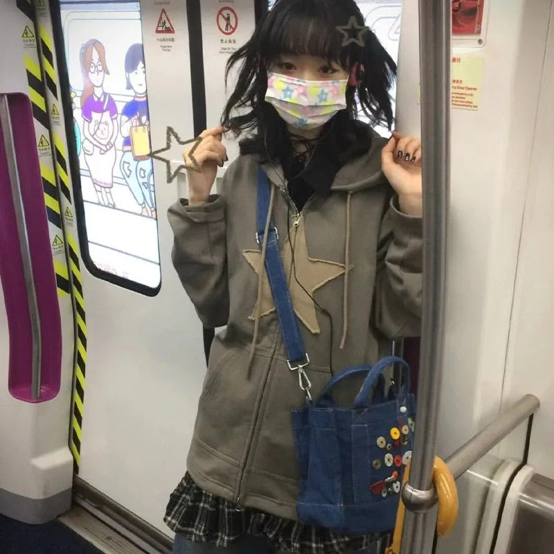 Hip Hop Zip Up Vintage Star Hoodie