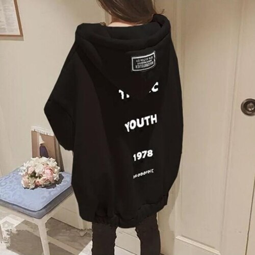 Letter Printed Loose Thicker Warm Hoodie