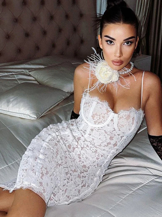 Y2K Clothes Party Nightclub Summer Fashion Bodycon Slim Lace Dress