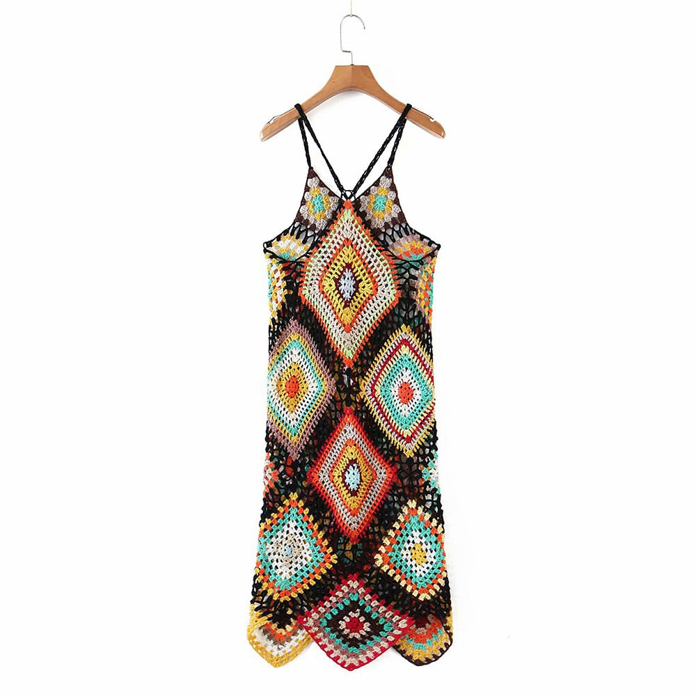 Iliana Multi-Color Patchwork Crochet Dress - 2 Colors