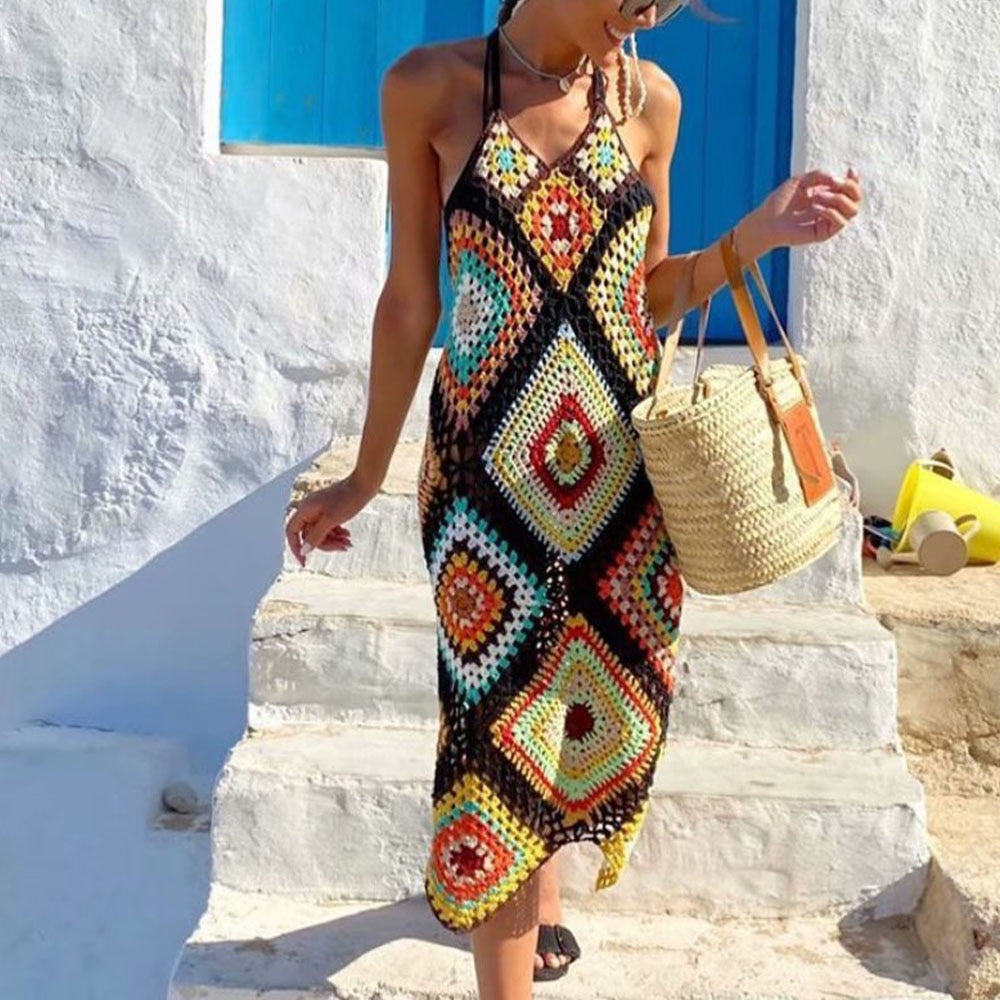 Iliana Multi-Color Patchwork Crochet Dress - 2 Colors