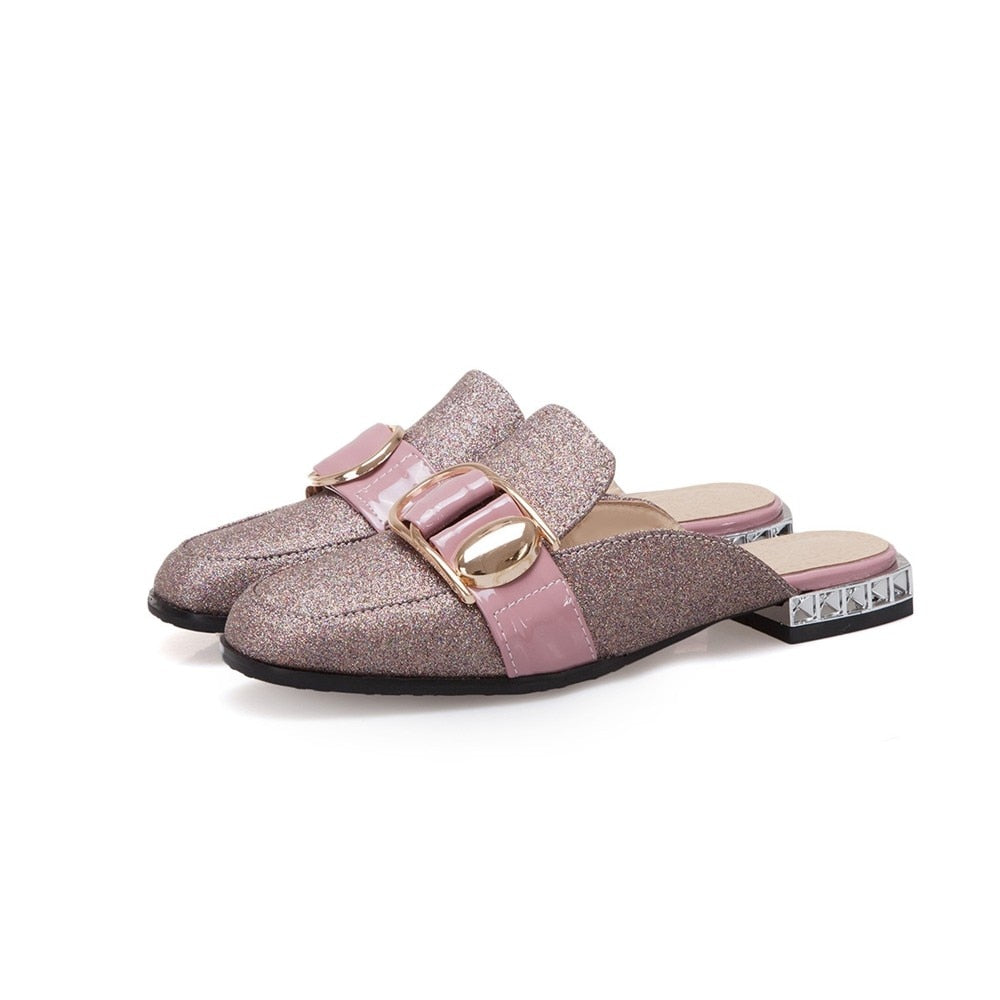 Illiana Glittering Buckle & Crystal Heels Mules - 3 Colors