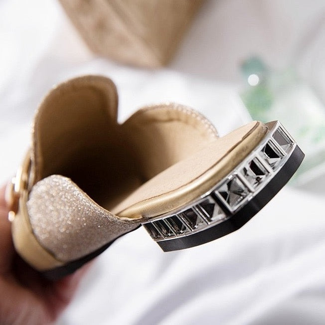 Illiana Glittering Buckle & Crystal Heels Mules - 3 Colors