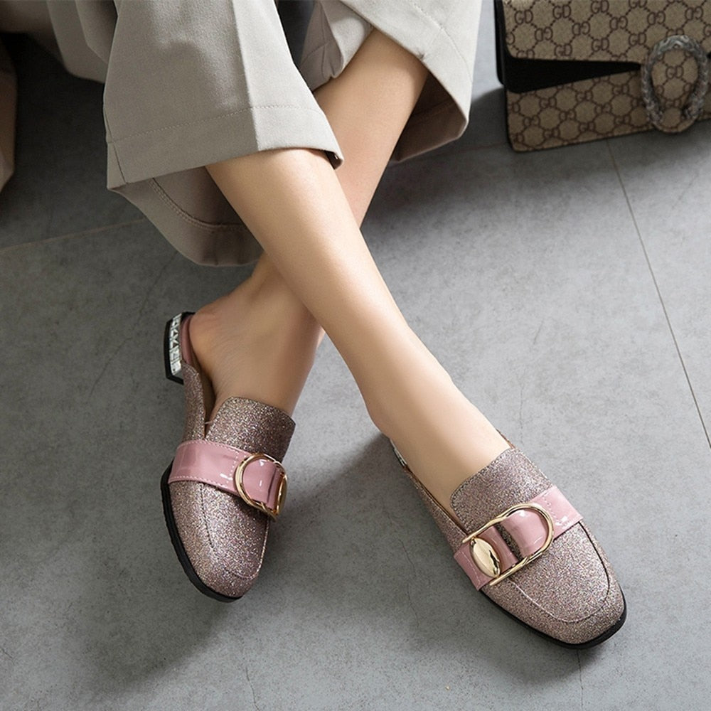 Illiana Glittering Buckle & Crystal Heels Mules - 3 Colors