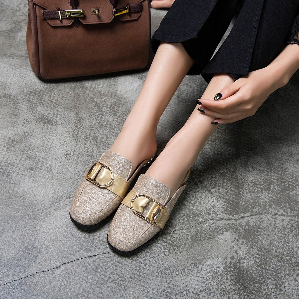 Illiana Glittering Buckle & Crystal Heels Mules - 3 Colors