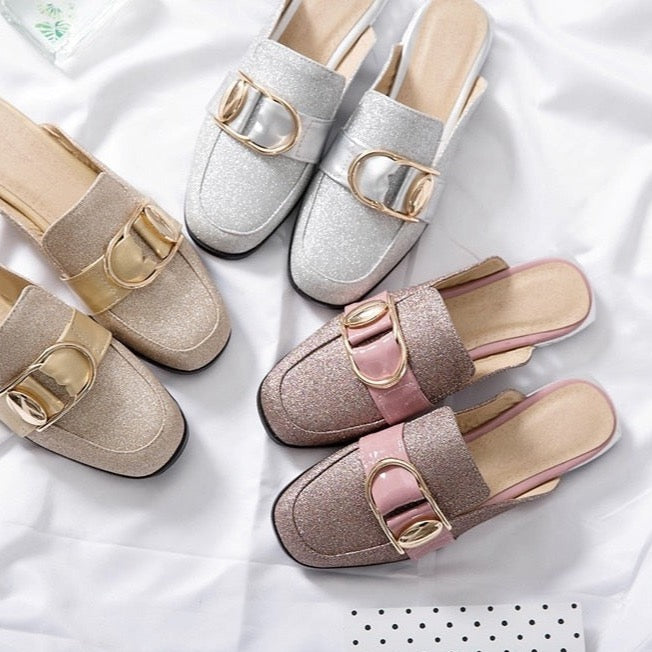 Illiana Glittering Buckle & Crystal Heels Mules - 3 Colors