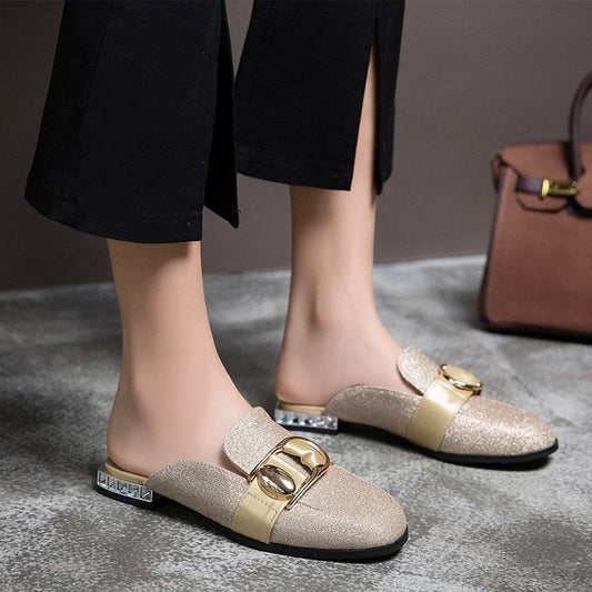 Illiana Glittering Buckle & Crystal Heels Mules - 3 Colors