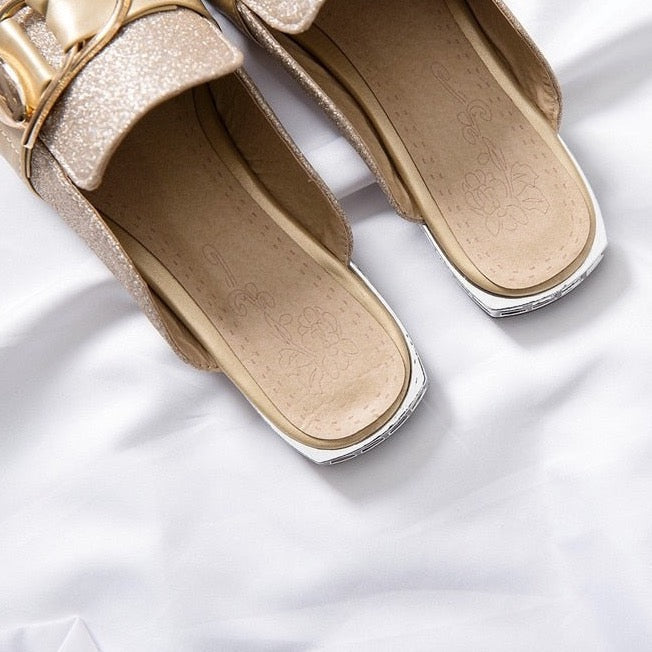 Illiana Glittering Buckle & Crystal Heels Mules - 3 Colors