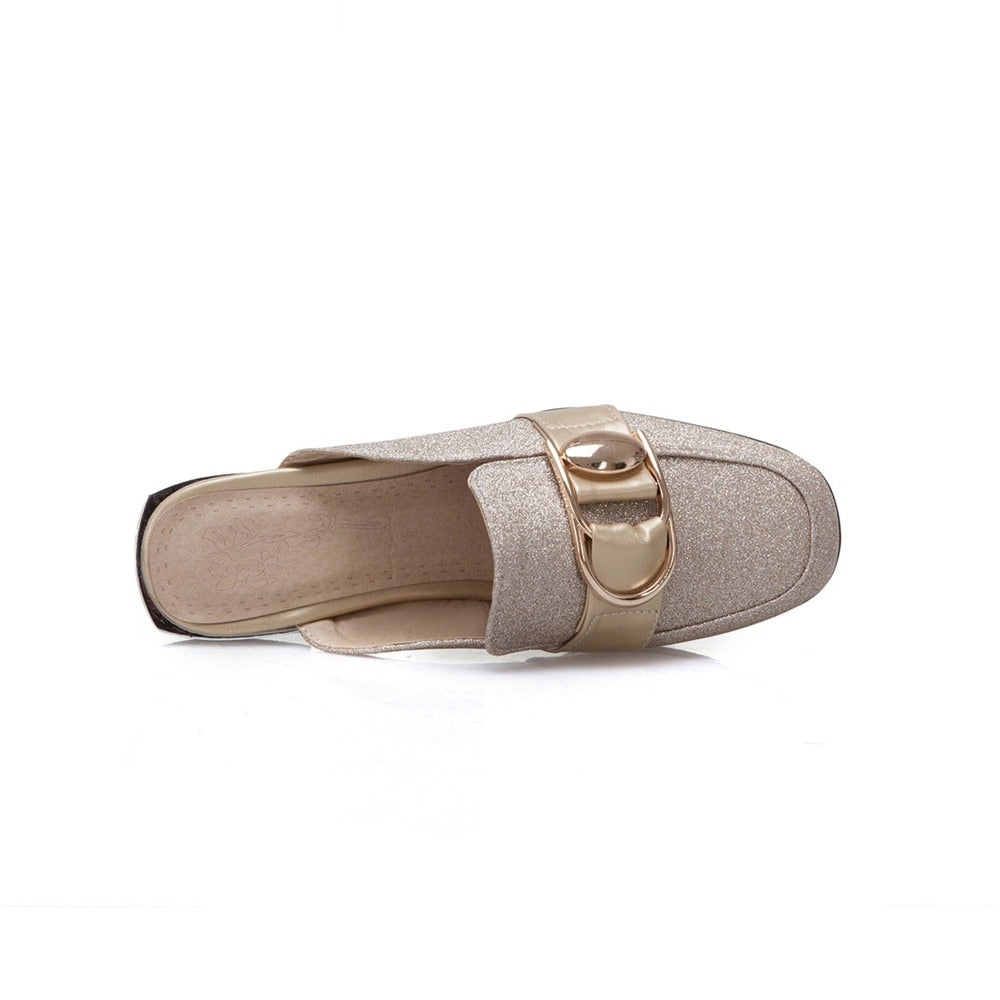 Illiana Glittering Buckle & Crystal Heels Mules - 3 Colors