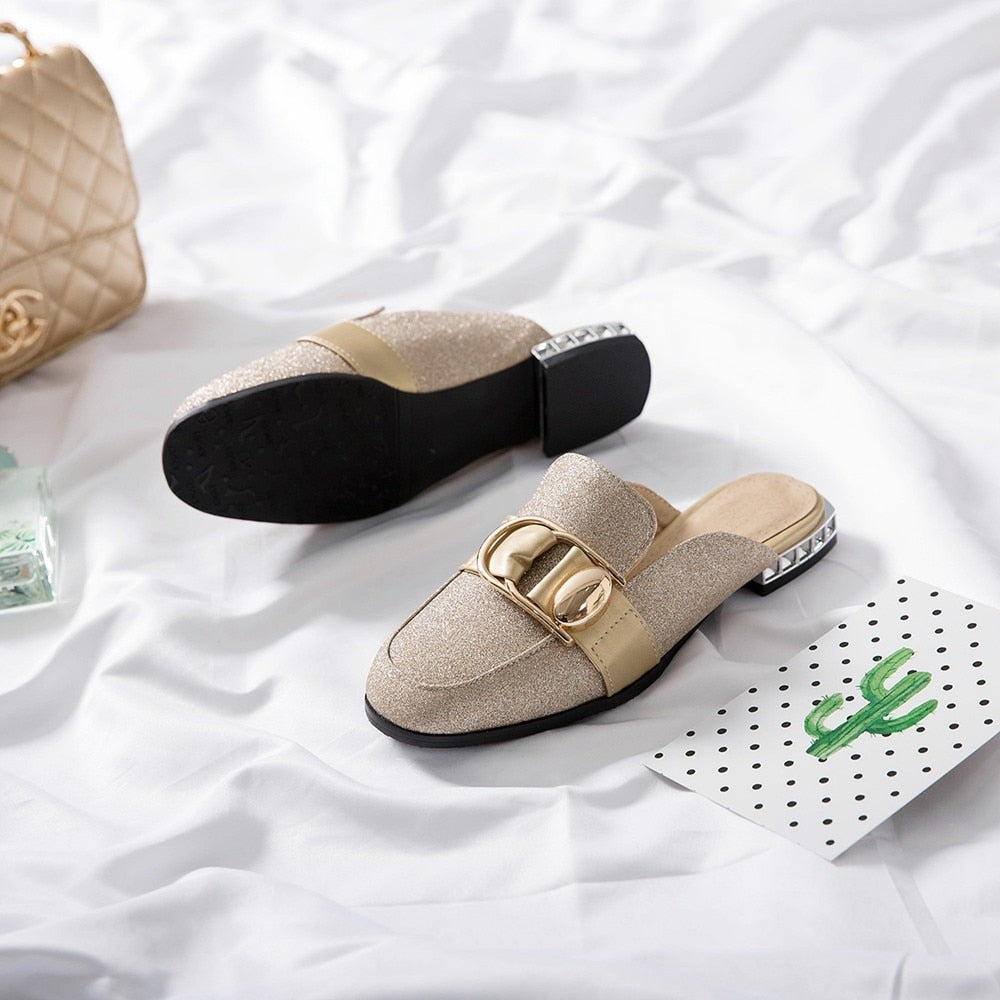 Illiana Glittering Buckle & Crystal Heels Mules - 3 Colors