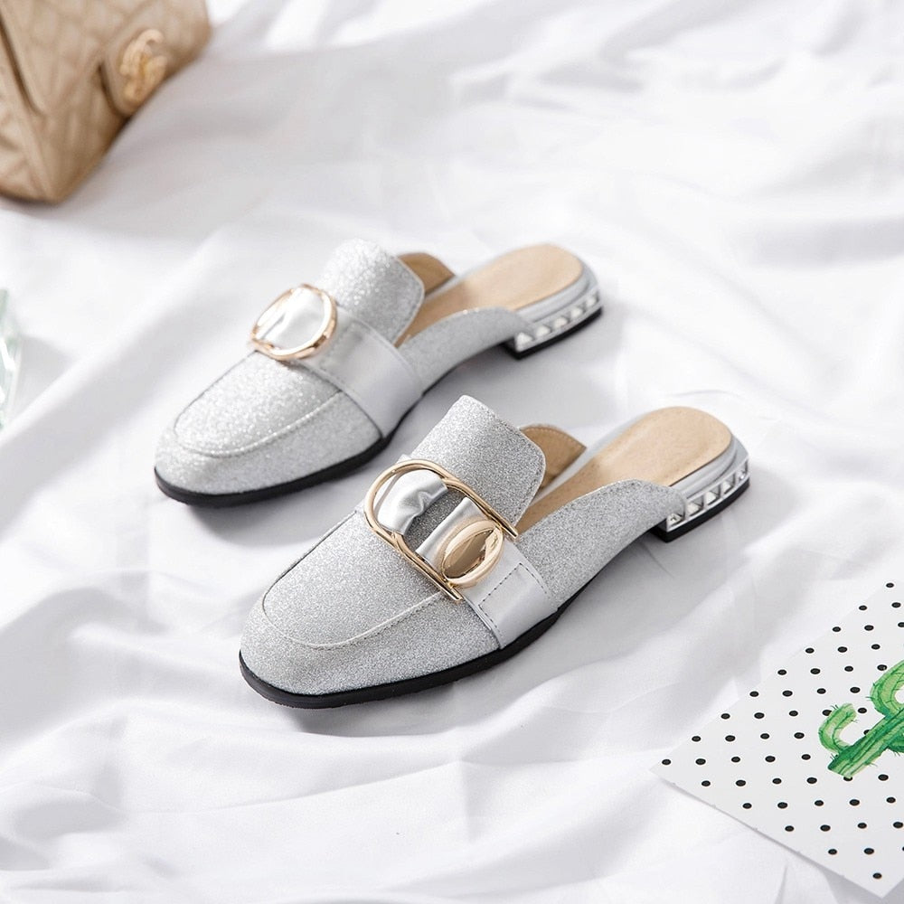 Illiana Glittering Buckle & Crystal Heels Mules - 3 Colors