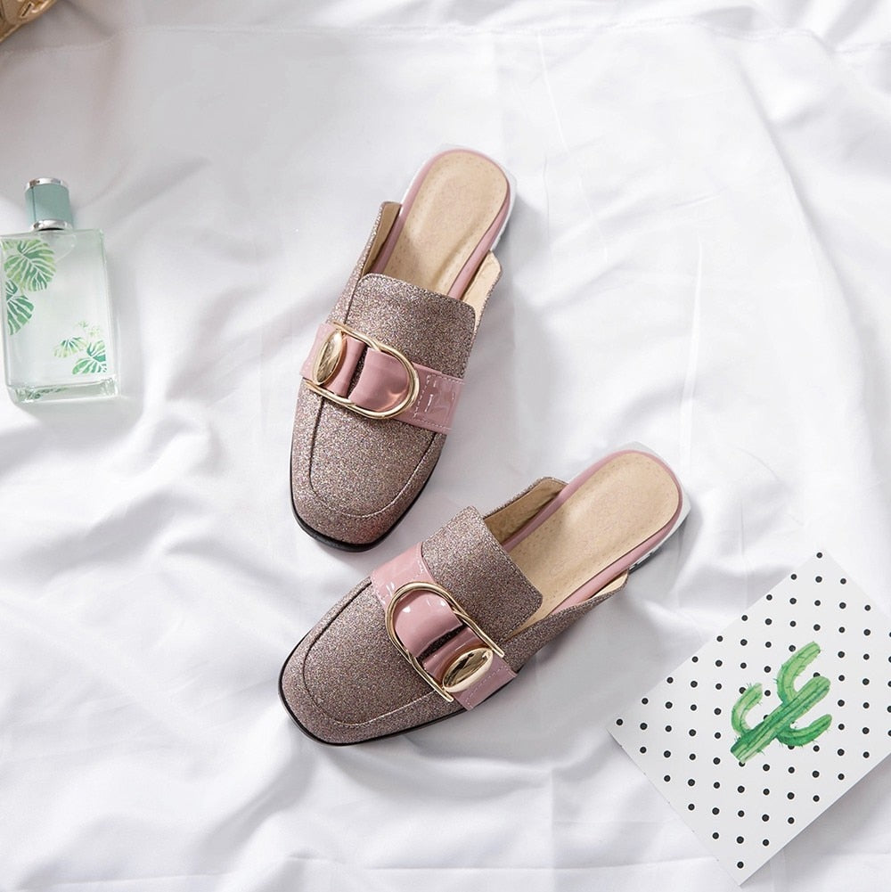 Illiana Glittering Buckle & Crystal Heels Mules - 3 Colors