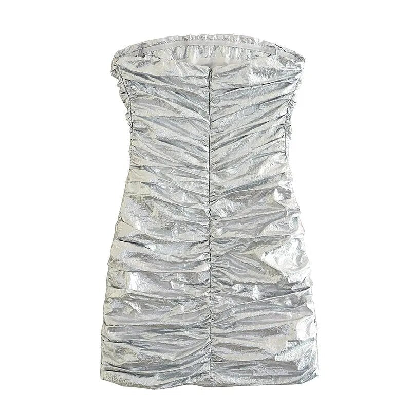 Ilsei Silver Crinkle Metallic Mini Tube Dress